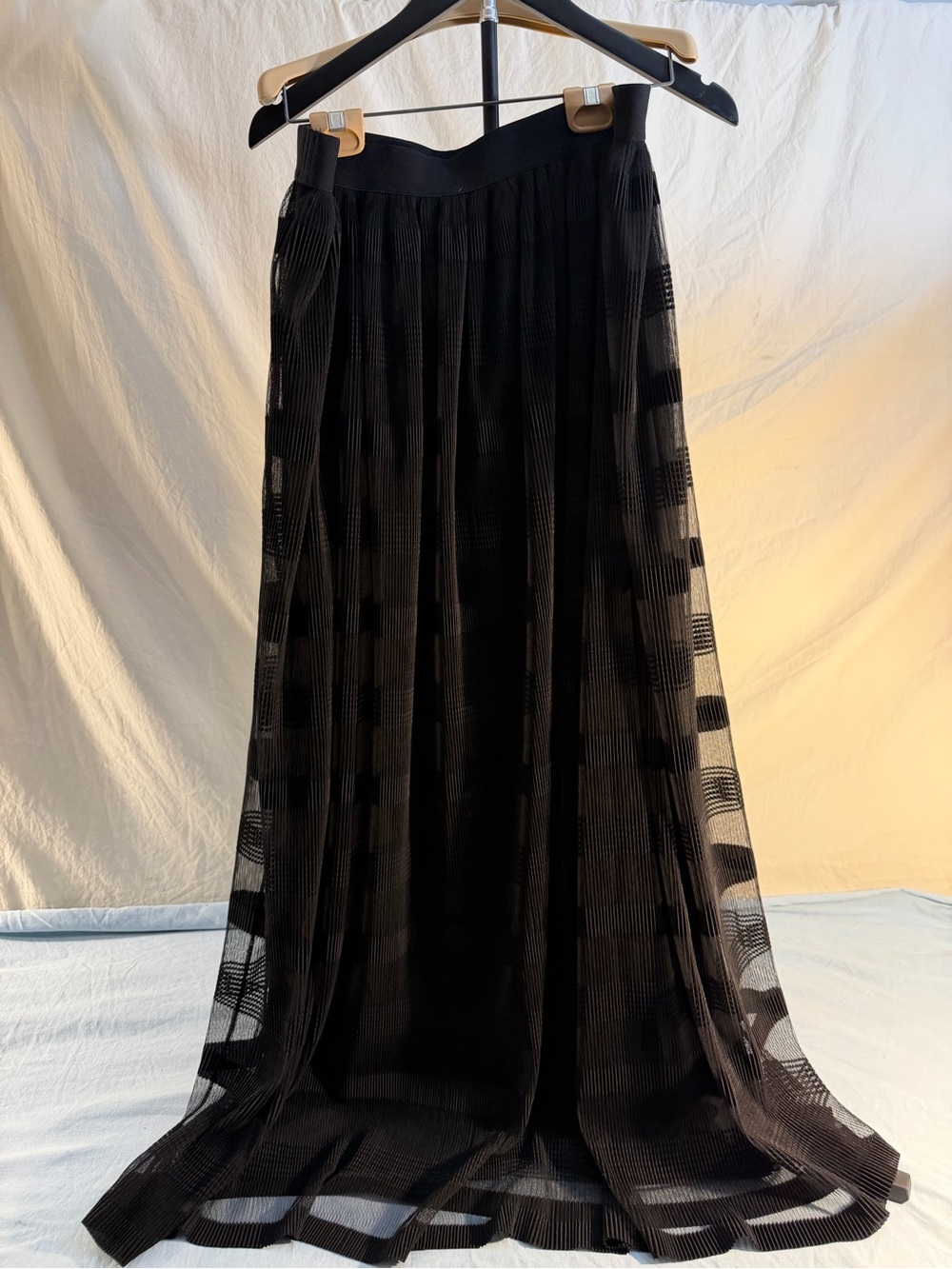 LG Black Sheer Pleated Maxi Skirt